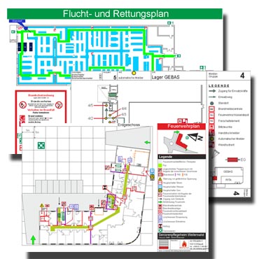 Brandschutzpläne, Fluchtpläne, Feuerwehrlaufkarten